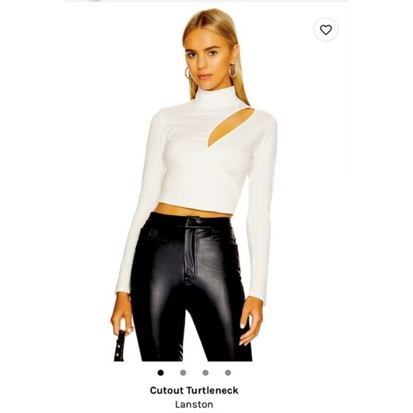 Lanston Tops - Lanston Revolve Cutout Turtleneck Off White Women's XS NWT Supima Cotton Stretch